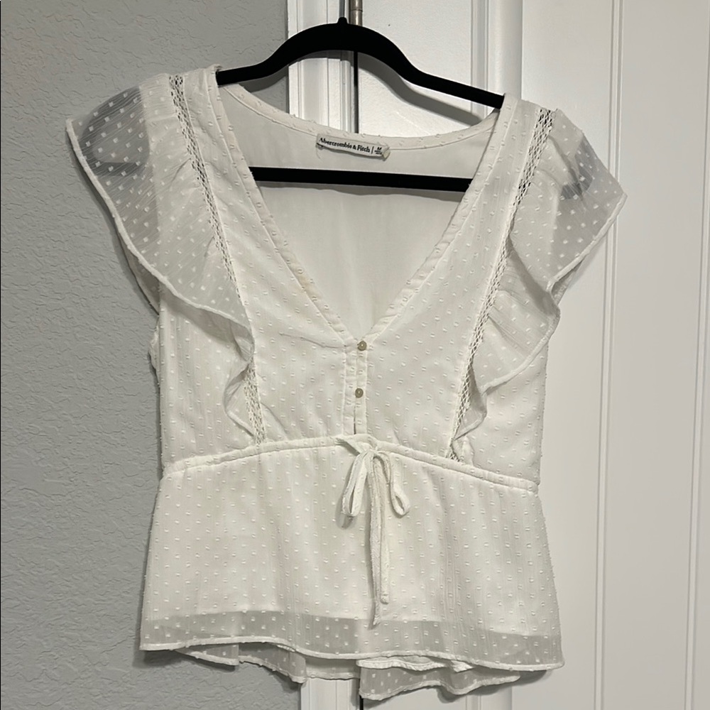 Abercrombie & Fitch White Flutter Sleeve Blouse